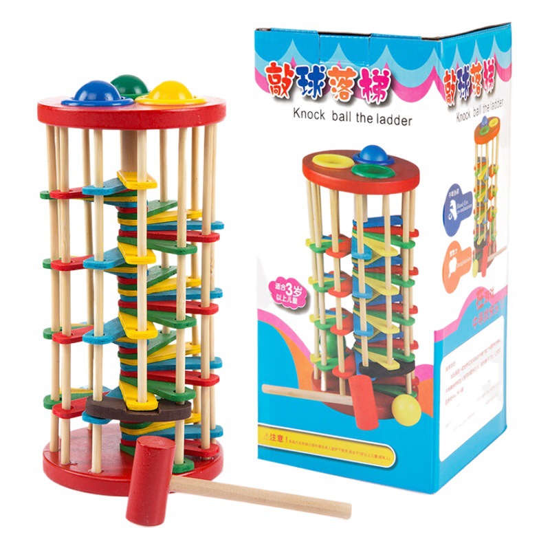 Madera de color de madera golpear la bola que cae escalera golpear juguete knock Ball Mesa niños bebé juguetes educativos infantiles