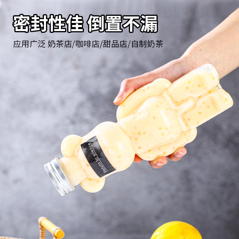 Oso violento botella de plástico transparente de dibujos animados para mascotas jugo de grado alimenticio creativo leche taza de té oso botella de bebida desechable