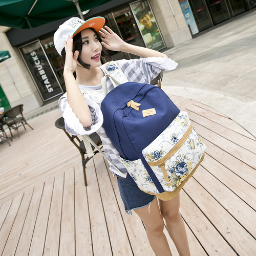 New Model Foreign Trade Schoolbag Set of Three Student Korean Style Large Capacity Dual Shoulder Bag Women's Casual Travel Canvas Backpack for Men