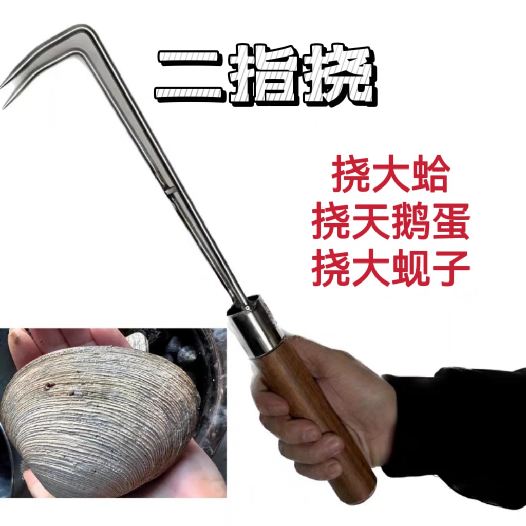 赶海挠两齿耙挠大噶不锈钢二指挠赶海工具