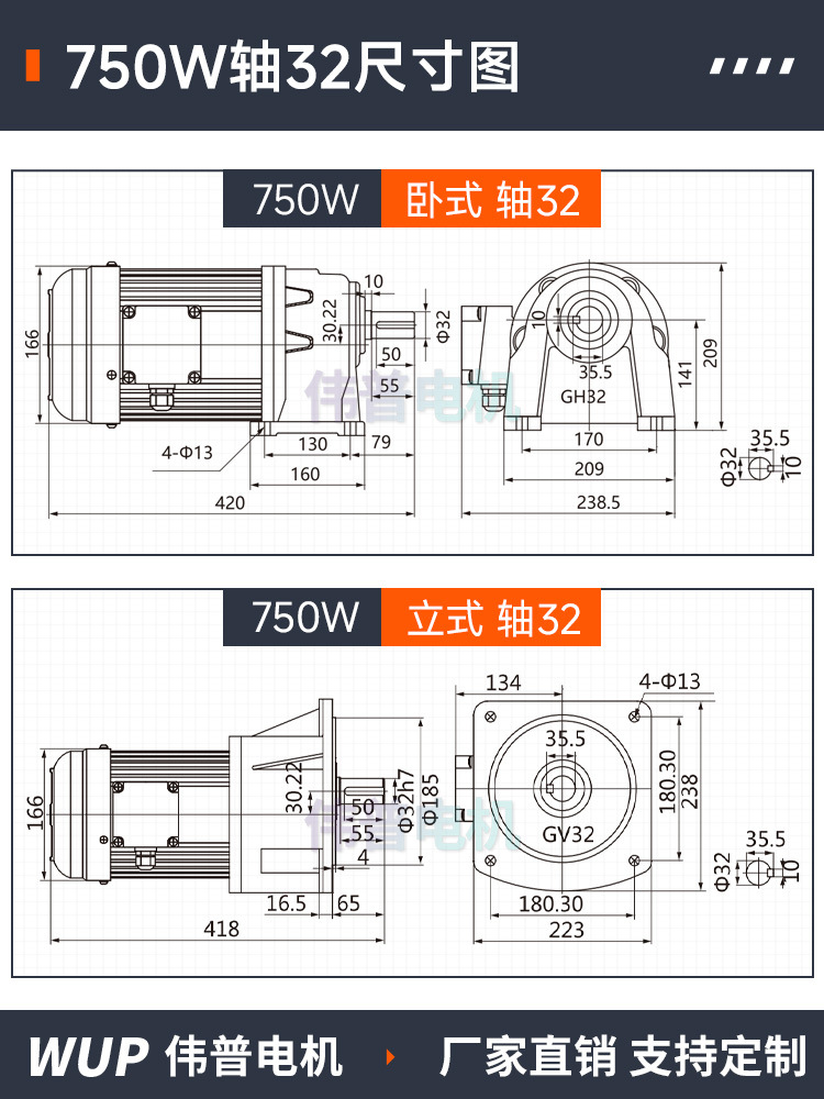 Motor de Reducción de Engranajes Trifásico Weipu de 380V, Motor de Velocidad Regulable de Frecuencia Variable de 220V, Motor de CA de Baja Velocidad Vertical y Horizontal