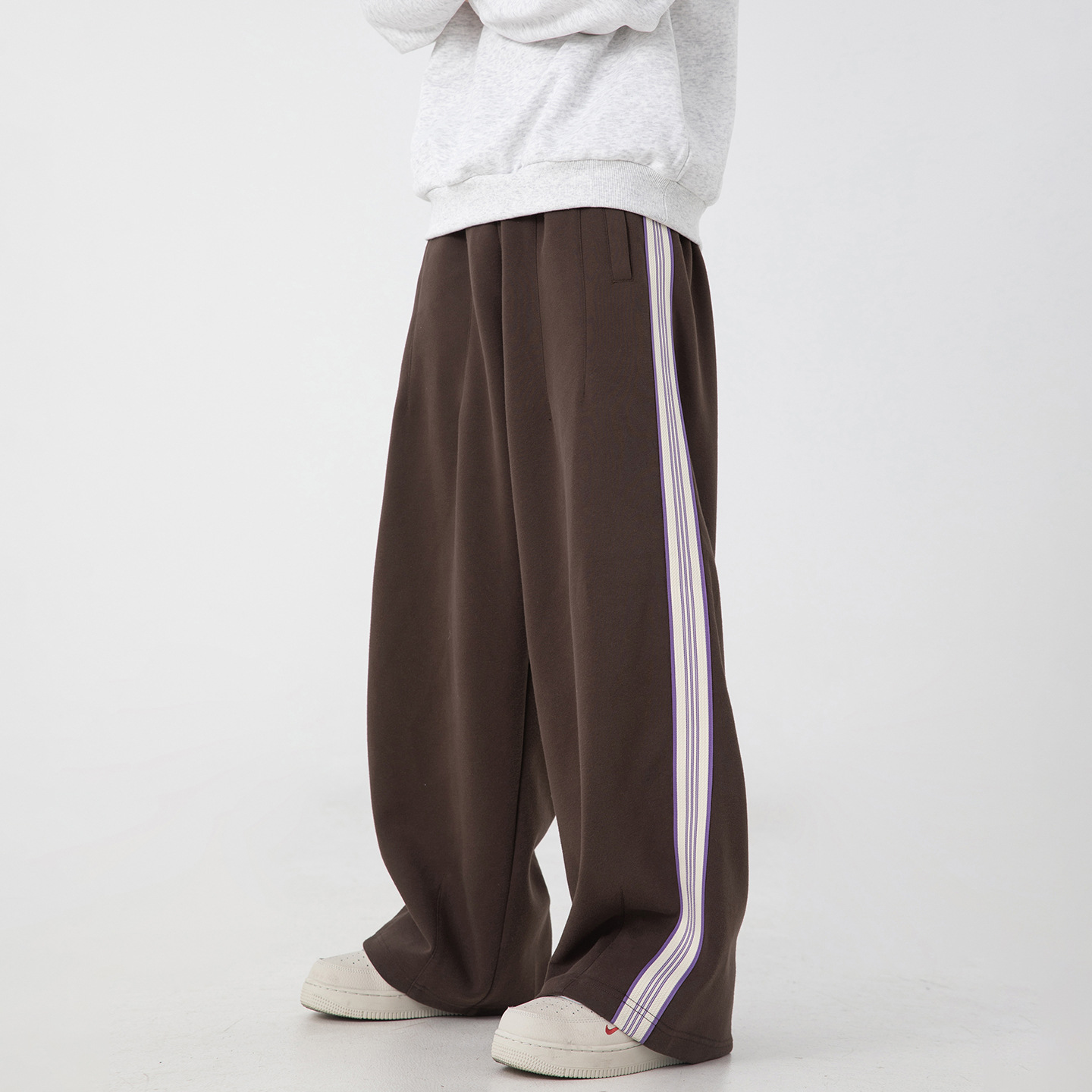 Monochrome Man- High Street American Style Straight Casual Autumn Winter Color Block Ribbon Trendy Brand Sweatpants Retro Loose Fit_viptrois.com
