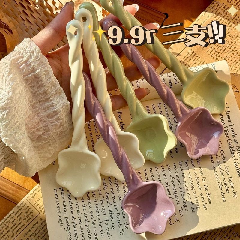 3本!! !ツイストスタースプーンデザートスプーンセラミックインスタイルガーリーハートかわいいクリエイティブスプーン|undefined
