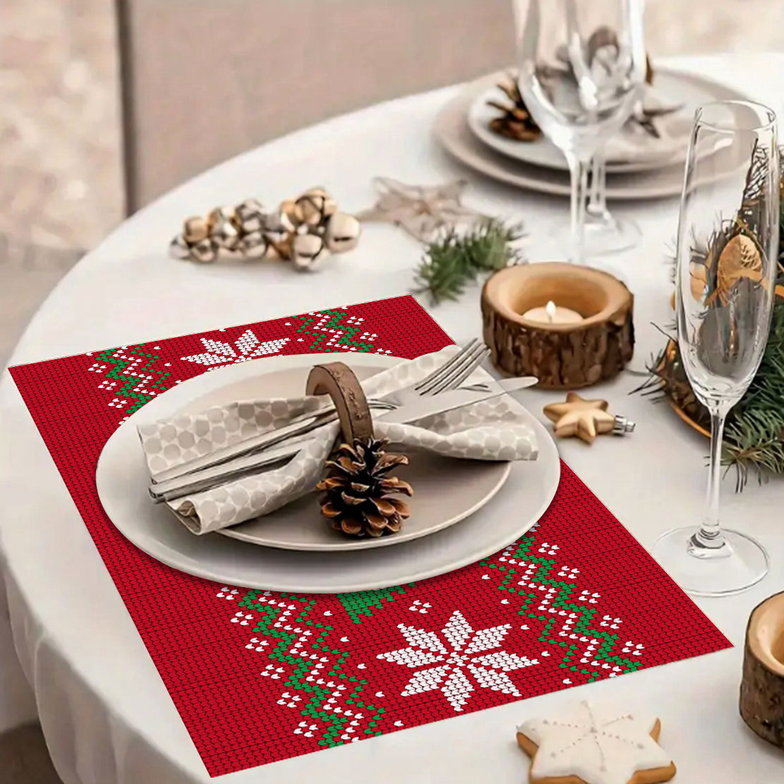Weihnachts-Tischsets, Untersetzer, Weihnachtsdekoration, Tischsets, Hotel, Restaurant, Familie können für Tischsets verwendet werden_voghion.com