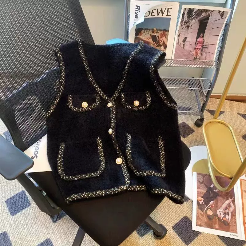 KANING Французский аромат имитация норкового вязая жилет женский осень-зима 2025 новый свитер