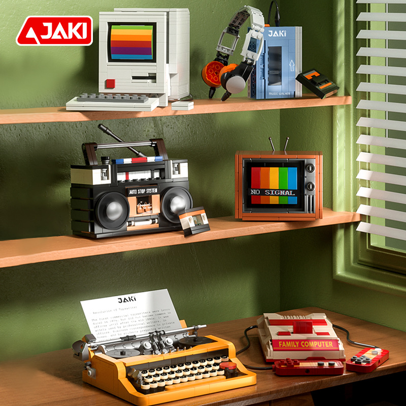Jaki Jiaqi Building Blocks Retro Old Electrical Appliances Computer Game Console Typewriter Assembly Toys Men's Gift Model Ornaments
