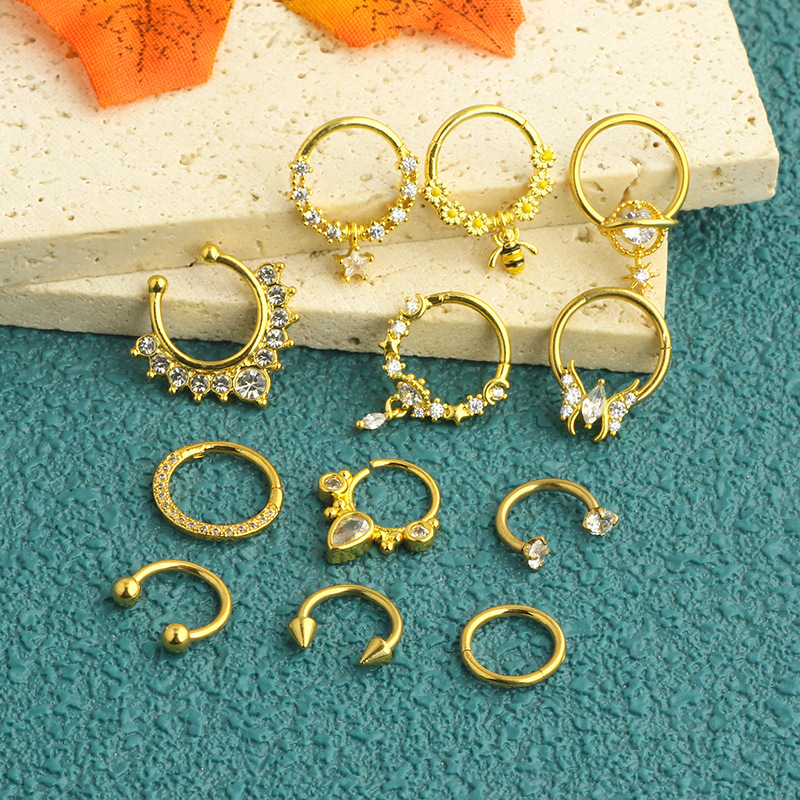 12-Piece Seamless Stainless Steel Zircon Nose Ring Earrings Half Open Nose Ring Multifunctional Earrings detail image 7