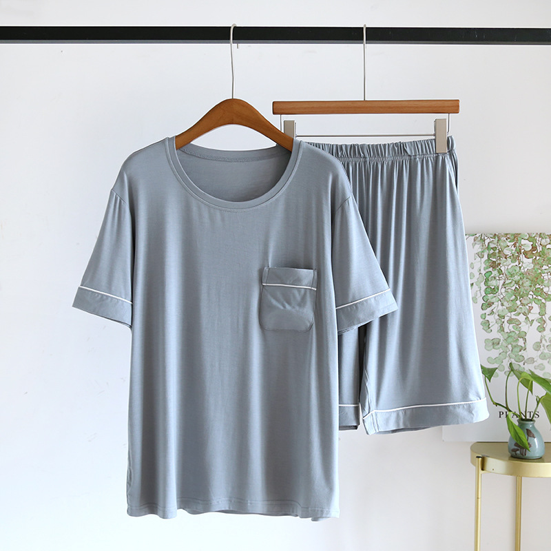 Men's summer large elastic modal round neck simple casual short-sleeved shorts can be worn outside sports home wear suit