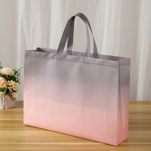 Gradient color clothing store handbag coated thickening non-woven bag women's shopping bag gift hand bag