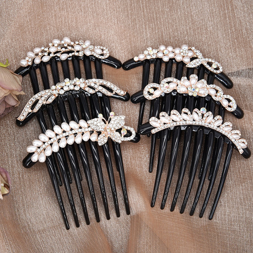 Seven-foot comb Korean hair accessories pearl headdress rhinestone hairpin plate hair comb hairpin classical hair fork hairpin jewelry