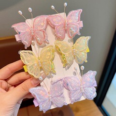 子供の超仙気刺繍の蝶のヘアピンの女の子のかわいい古風な漢服の髪飾りのカードの王女の前髪のサイドクリップ