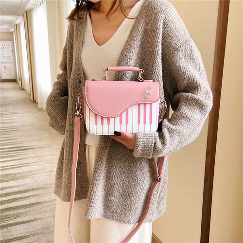 Women's Fashion Small Square Bag Women's Piano Notes PU Single Shoulder Bag Crossbody Bag Sweet Handbag