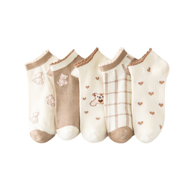 Calcetines de algodón casuales de boca de burbuja de encaje lindo japonés Calcetines de puesto directo de fábrica de verano bajo para mujer