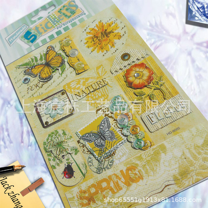 Popular Paper-Plastic Three-Dimensional Foam Adhesive Layered Stickers with Butterflies, Hearts, Ribbons, Character Combinations, High Heels, Vintage Style, Gold-Plated