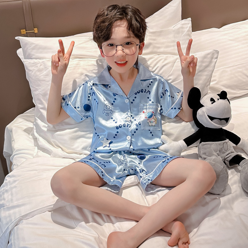 Pijamas infantiles niños de manga corta niños de verano lindos bebés seda delgada niños cardigans ropa para el hogar