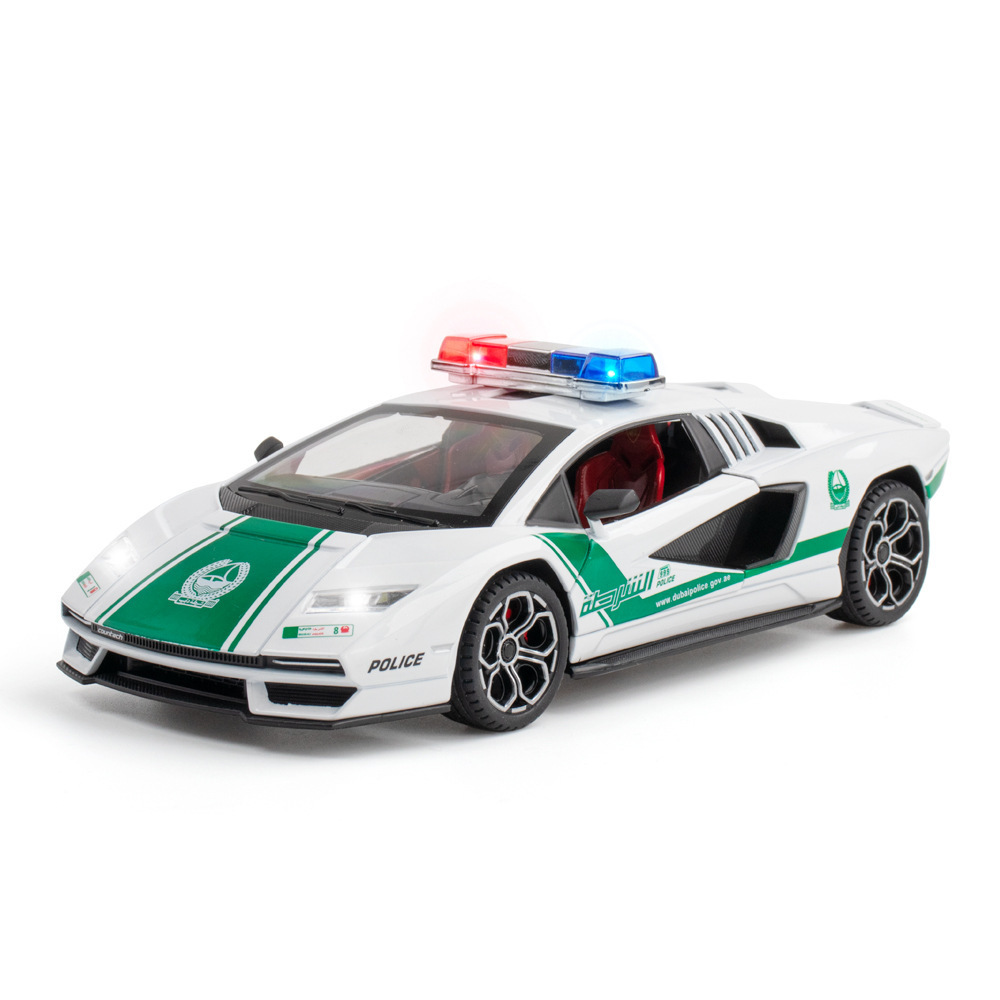Modelo de coche de aleación Dubai 1:24 Rambo Medio Oriente versión policía coche sonido y luz tire volver niño juguete coche modelo decoración colección
