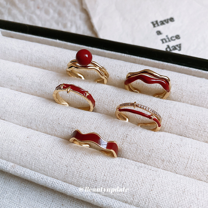 Bague ouverte en plaqué or véritable, motif goutte d'huile et vague, pour femme, design original, bague pour l'index, élégante et légère._voghion.com