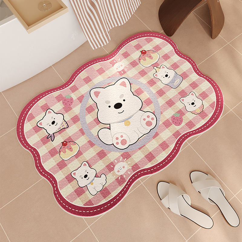 Cartoon Cat Imitation Cashmere Thickened Floor Mat Bathroom Water-Absorbent Non-Slip Easy to Clean Carpet Living Room Balcony Decorative Floor Mat