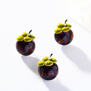 Japanese and Korean style cute mangosteen small collar pin creative anti-exposure decorative buckle canvas bag collar brooch accessories fruit series