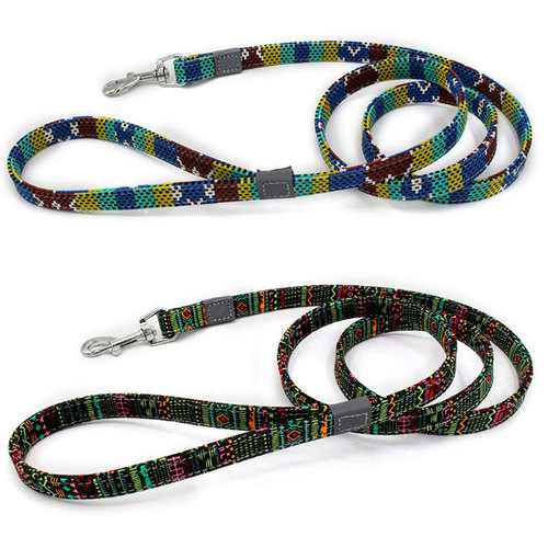 New Pet Dog Rope Collar Harness Double Thick Printed Canvas Nylon Leash Set Korean Style