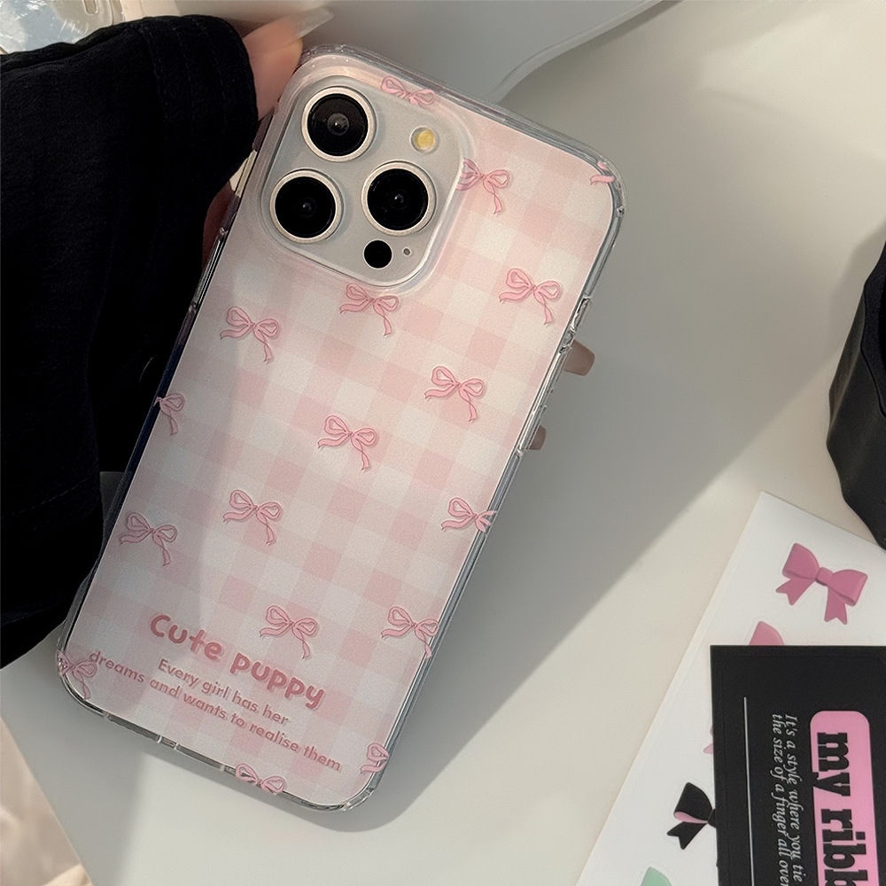 Protective Phone Case With Pink Grid Design For Iphone Models_voghion.com