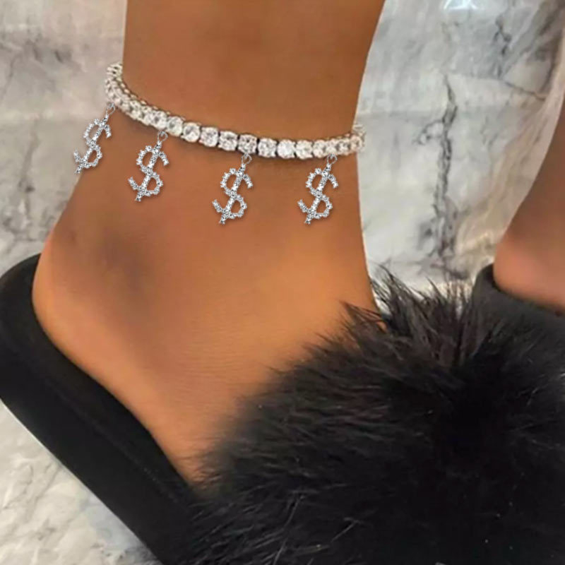 Simple Style Dollar Alloy Inlay Rhinestones Womenu0027S Anklet 1 Piece