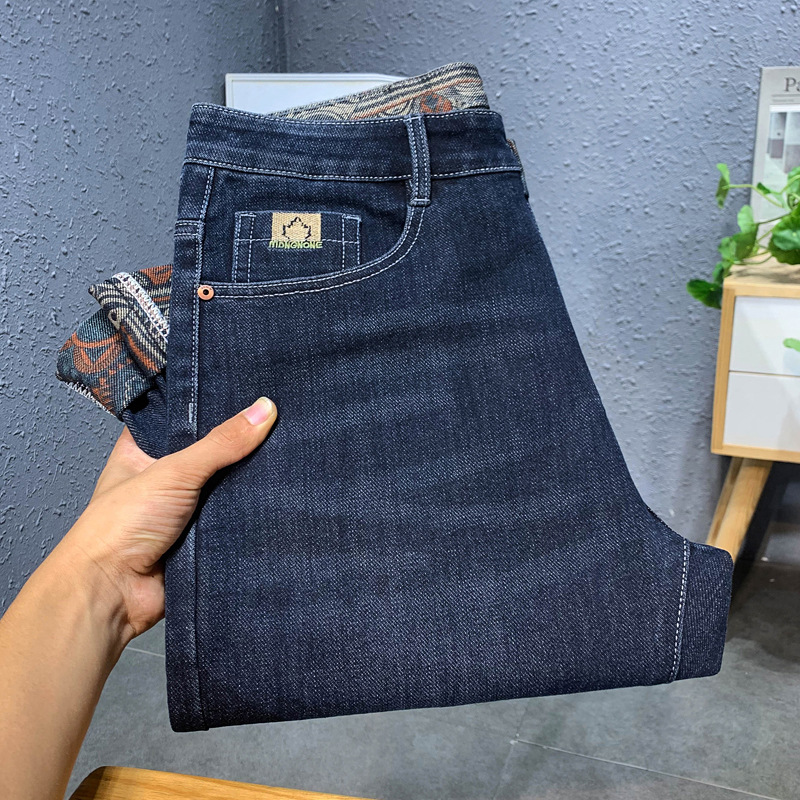 Pantalones vaqueros impresos de fondo completo Otoño e Invierno grueso simple estiramiento Pantalones rectos Venta caliente moda cómoda pantalones casuales de los hombres