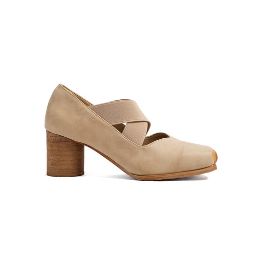 Genuine leather ballet shoes for women, high heels, retro outer wear, French square toe pig nose single shoes, thick heel cross Mary Jane shoes for women