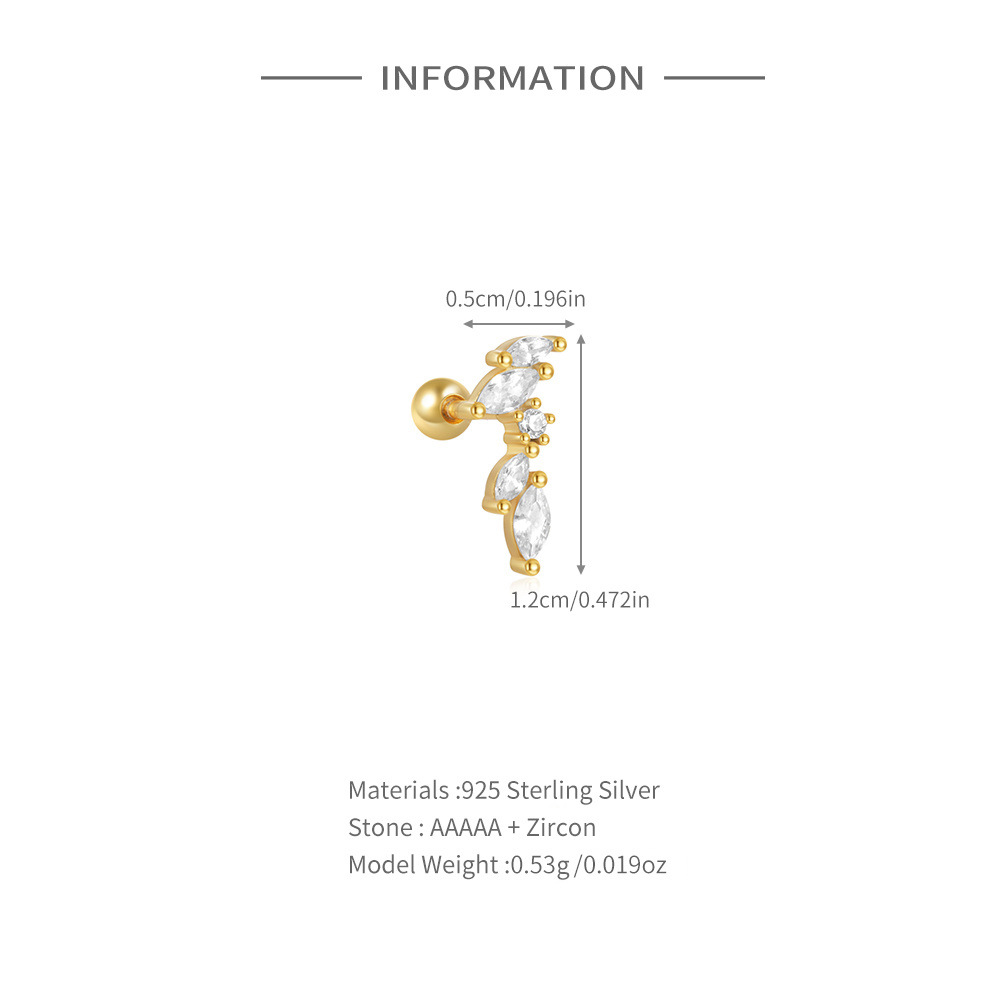 Color Block Pattern 1 Piece 925 Sterling Silver Zircon Color Block Ear Studs