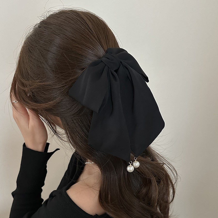 YOOYOOTOWN ヘアクリップ｜エレガント・ポニーテールクリップ・大きなリボン・パール・ヘアアクセサリー・気品ある