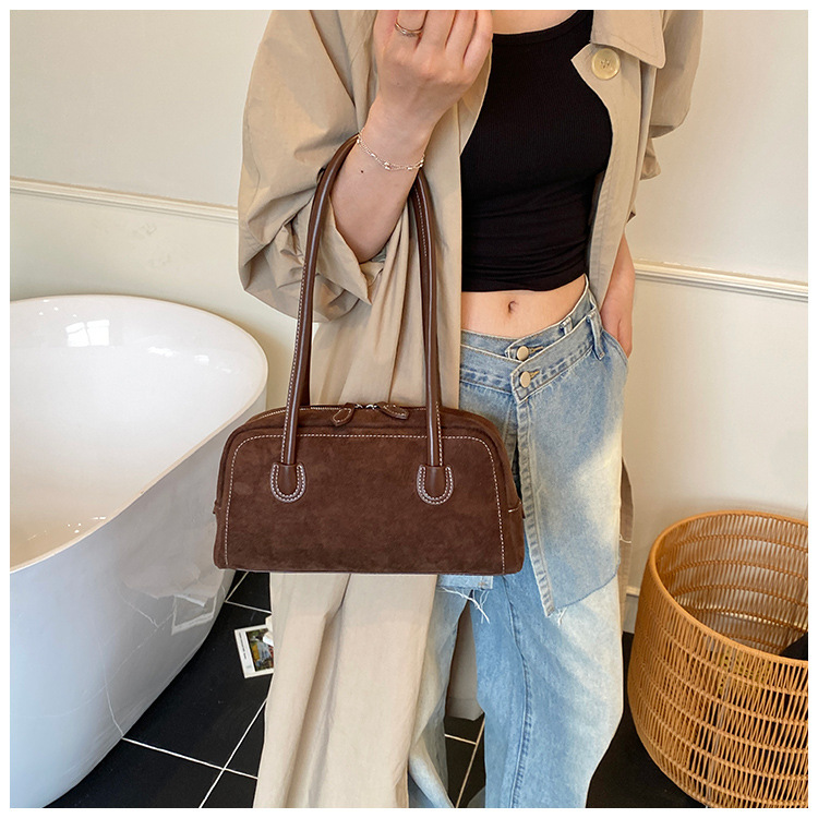 Suede Look Soft East West Shoulder Bag 1