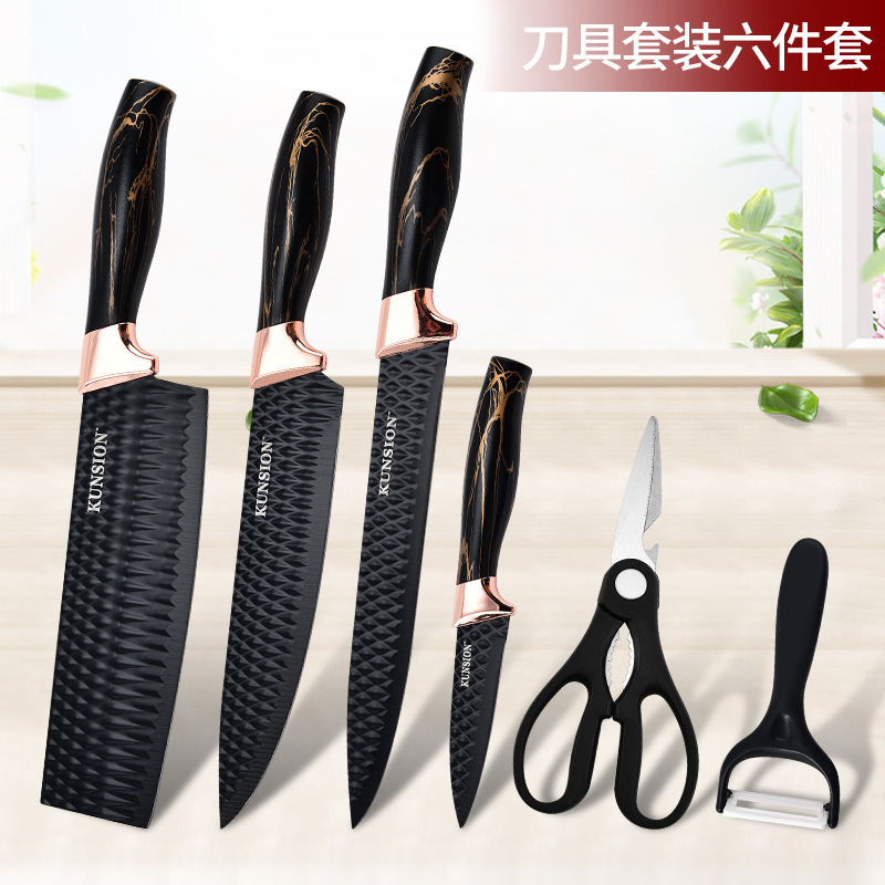Venta caliente de utensilios de cocina, juego de cuchillos, cuchillos de acero inoxidable para el hogar, combinación de cuchillos de cocina, cocina afilada y antioxidante, juego de seis piezas al por mayor