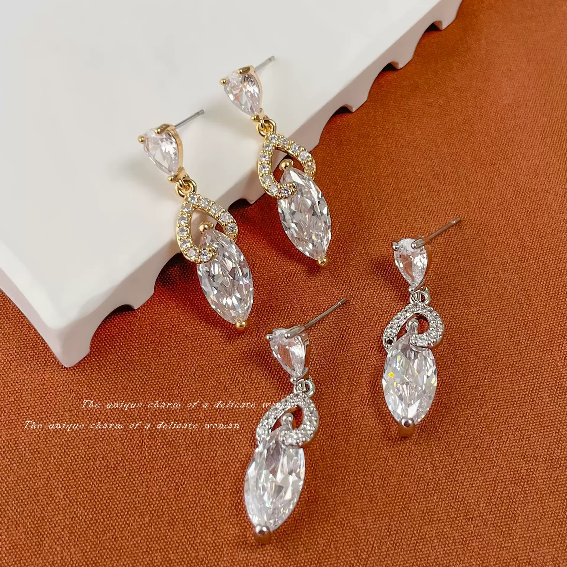 跨境爆款几何水滴锆石耳环轻奢超闪小众设计耳坠时尚简约百搭女士