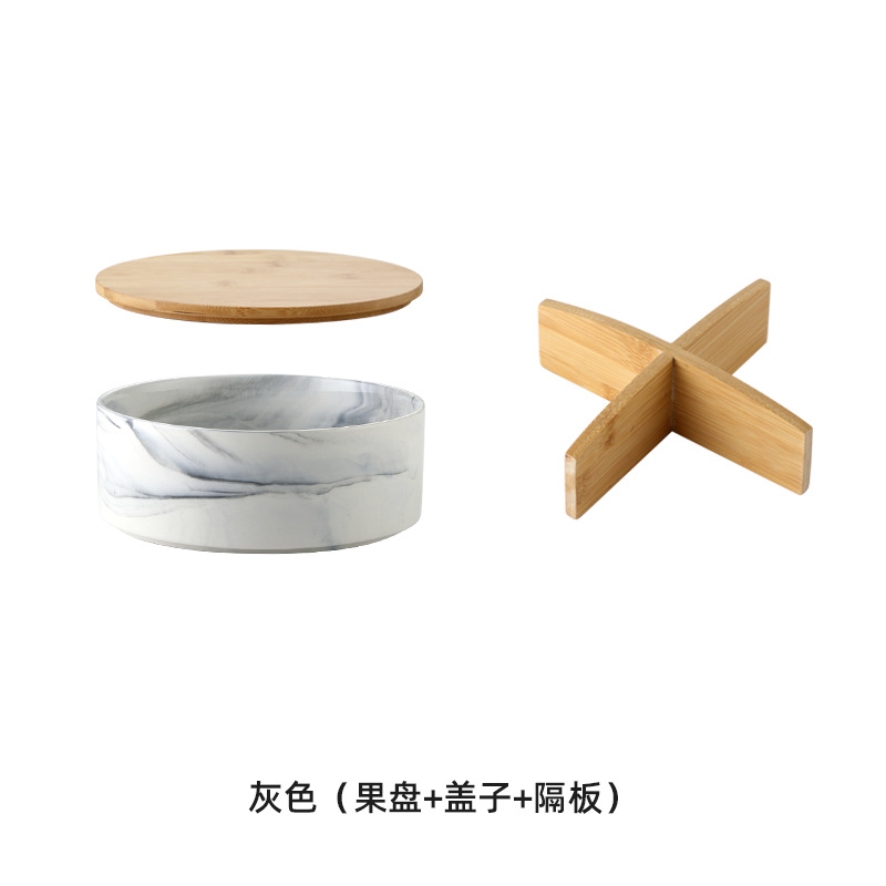 Caja de caramelo de roble de madera hogar sala de estar mesa de café plato de fruta seca de cerámica con tapa Internet Celebrity Snack plato de fruta