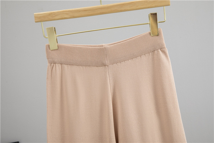 Elegant Stripe Knit Top With Wide-Leg Split-Hem Pants Set, Casual Chic Two-Piece Outfit For Women Versatile & Polished Design_ecoleips.com