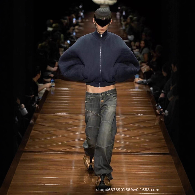 B Brand 25Fw Runway Style Baggy Silhouette Straight Washed Blue Jeans Paris Style Unisex Trendy Pants
