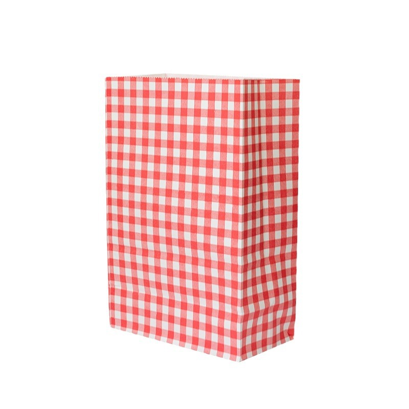 Bolsa de fondo cuadrado a cuadros de color, regalo de vacaciones, bolsa de papel kraft de dibujos animados ins, bolsa de regalo de Navidad de San Valentín