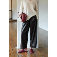 【清仓不退不换】四媛复古松紧腰气质百搭高级感宽松皮裤25秋冬肌