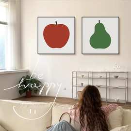 苹果梨艺术水果ins多巴胺挂画桌面餐厅卧室中古摆画风装饰画客厅