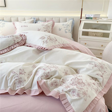 韩式公主风全棉磨毛加厚四件套纯棉花卉立体刺绣被套保暖床单床品