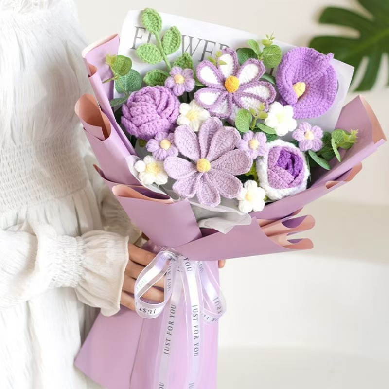 Amazon al por mayor buquete de lana hecha a mano trenzado imortalidad flor GeSan regalos de mano decoración simulación de San Valentín