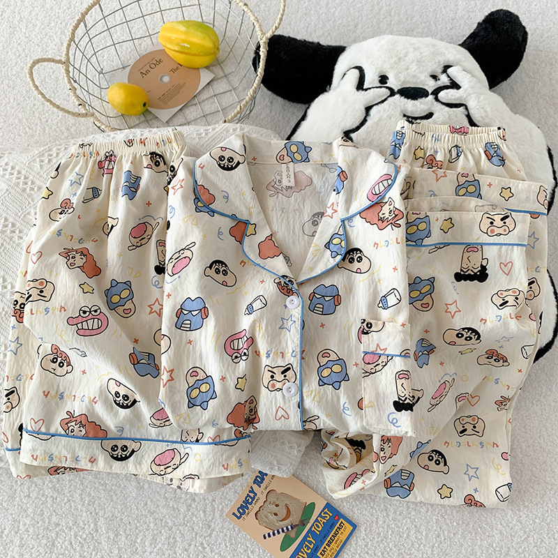 Japonés helloKitty nube de algodón puro pijamas de pareja verano de manga corta para mujer servicio a domicilio de tres piezas para hombre