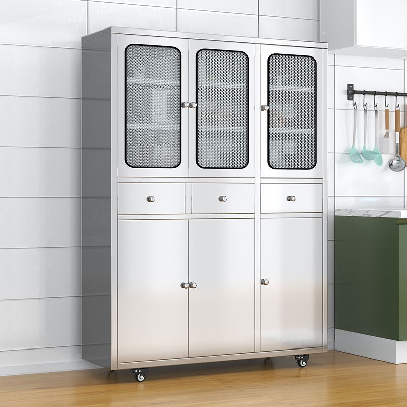 304 Extra Thick Stainless Steel Cupboard Mesh Door Sideboard Home Kitchen Cabinet Storage Cabinet with Drawer Multi-Layer Cabinet