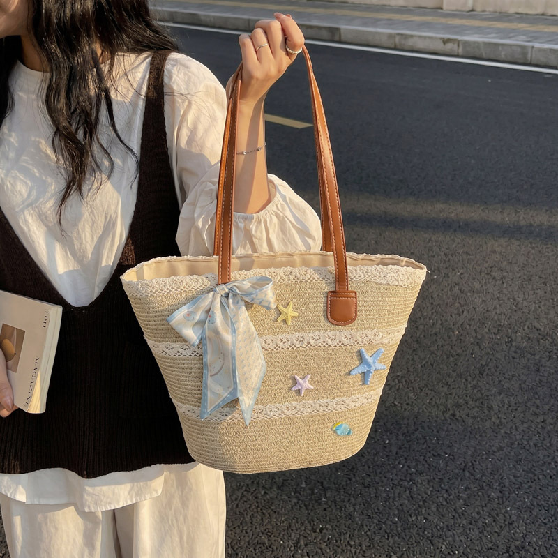Cross-Border New Style Straw Woven Bag, Vegetable Basket Woven Bag, Seaside Vacation Beach Bag, Fashionable Handbag, Tote Bag, Women's Bag