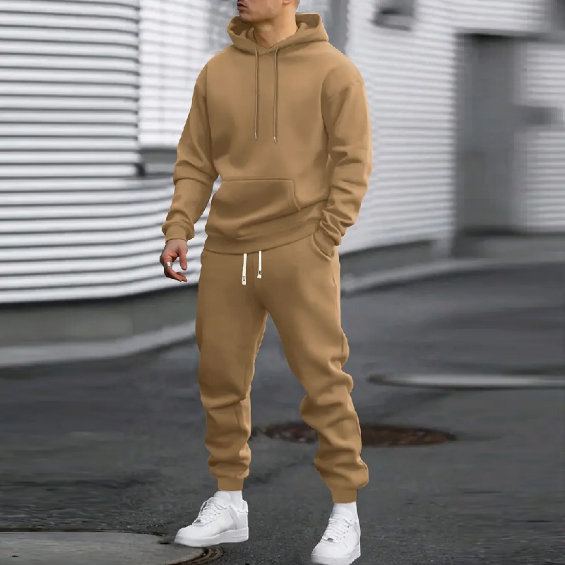 春と秋の男性のレジャースポーツスーツの純色のパーカーとウエストパンツ|undefined