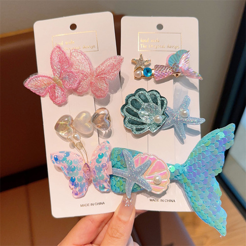 Children's mermaid hair accessories, ice and snow hairpins, side clips, little princess hairpins, super fairy hair accessories