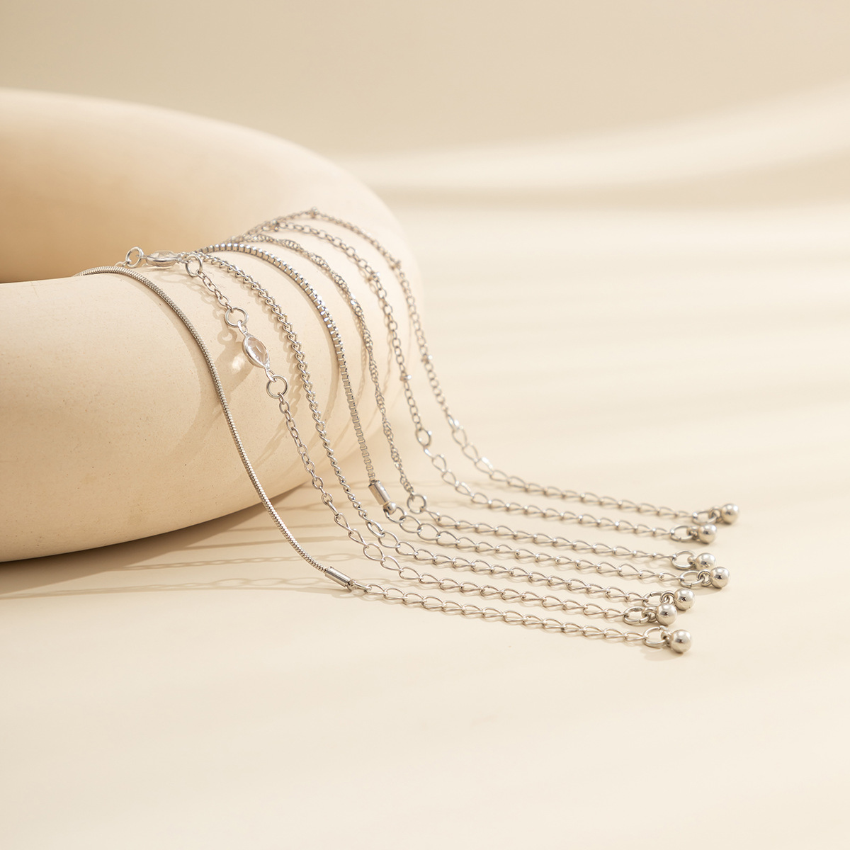 INS Style Solid Color Copper Bracelets Inlay Artificial Crystal Copper Bracelets 7 Pieces