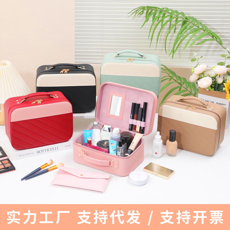Fábrica personalizada de alta apariencia ins caja cosmética bolsa de almacenamiento de cosméticos de gran capacidad PU caja portátil de cuero impermeable