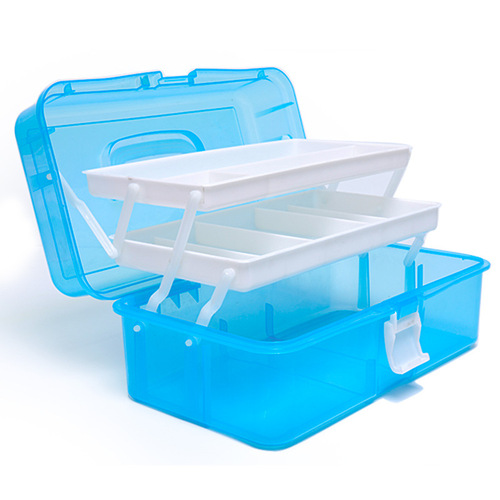 Left painted large transparent multi-functional three-layer tool box art plastic portable storage box student painting box manicure box