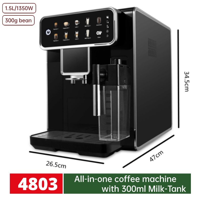 Cafetera Tres en Uno Totalmente Automática con Molinillo de Granos y Espumador de Leche, Cafetera Espresso de Grano a Taza